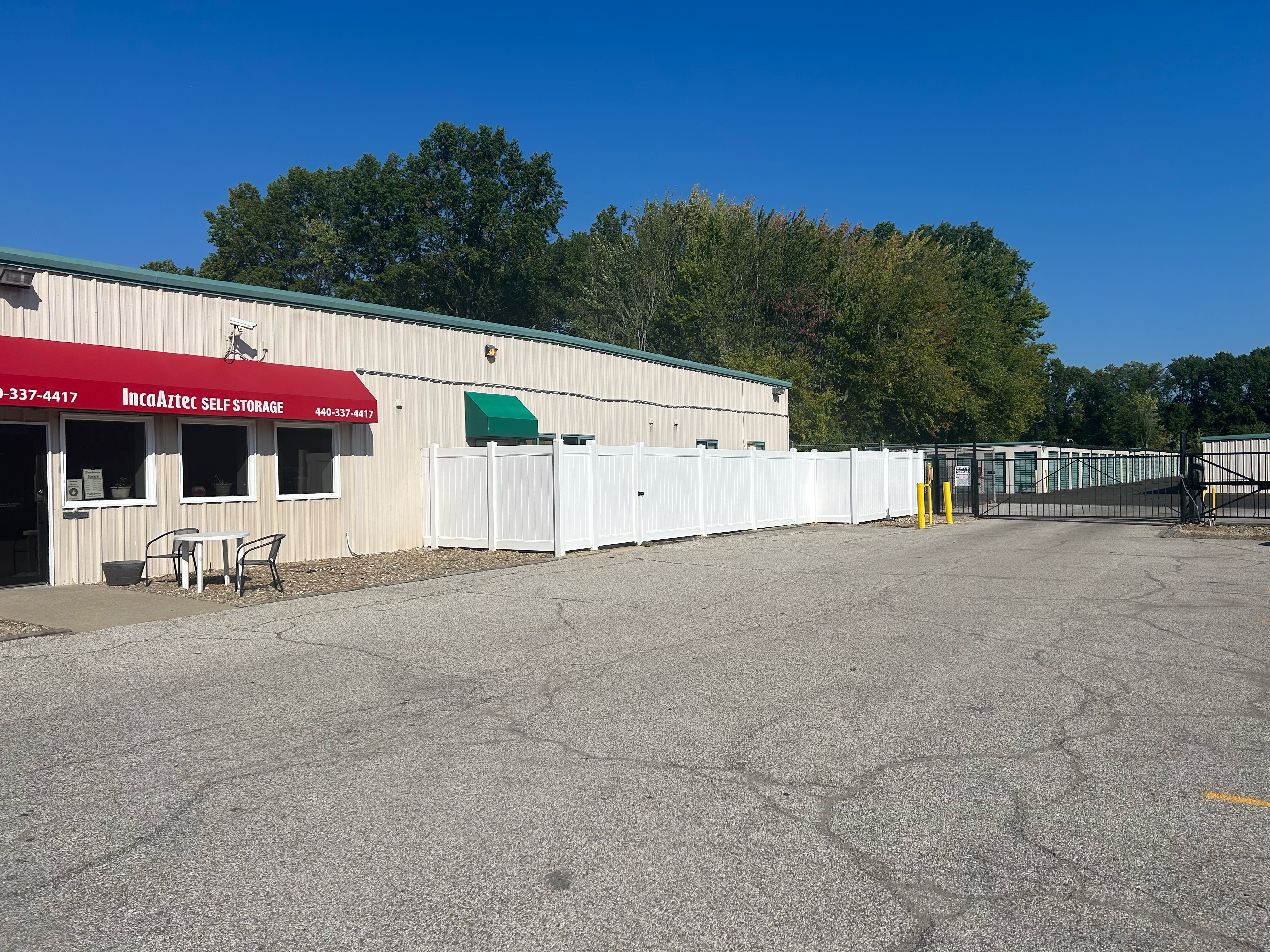 red and tan self storage building 